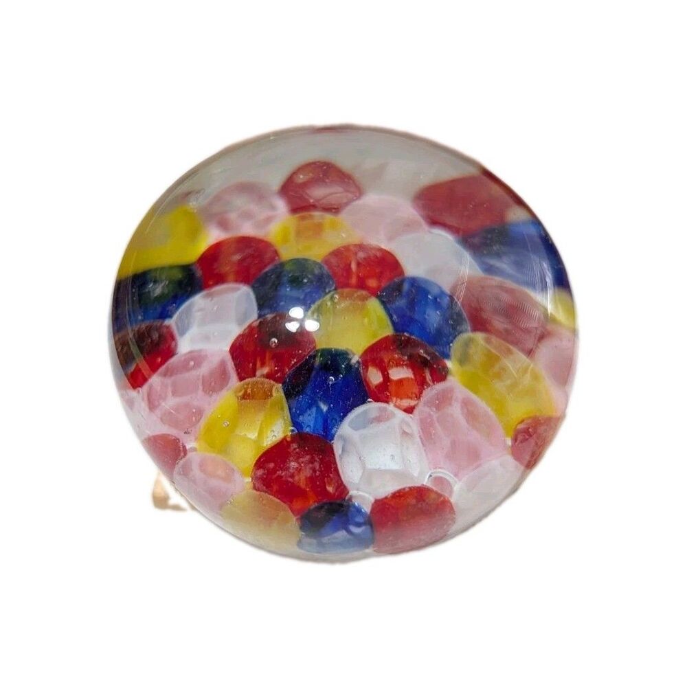 Clear Art Glass Paperweight with Multi Color Honeycomb Designs See Pictures